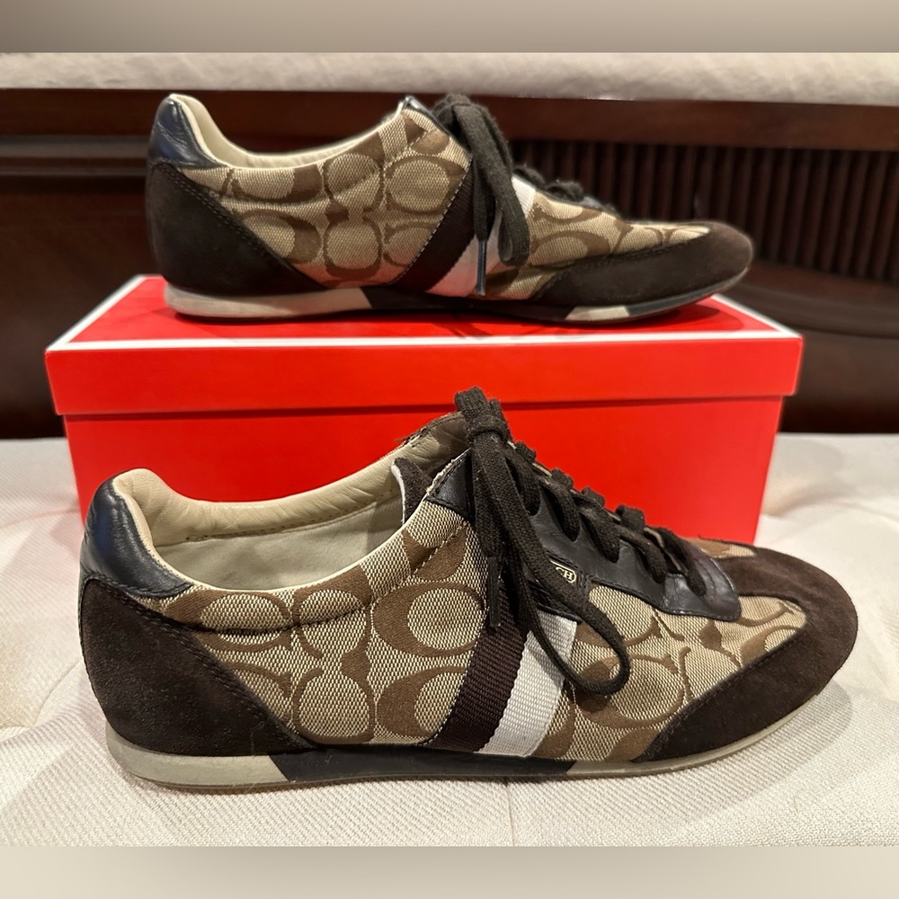 Coach Joss Signature Monogram Fashion Sneakers (Q293) Brown Women's 9